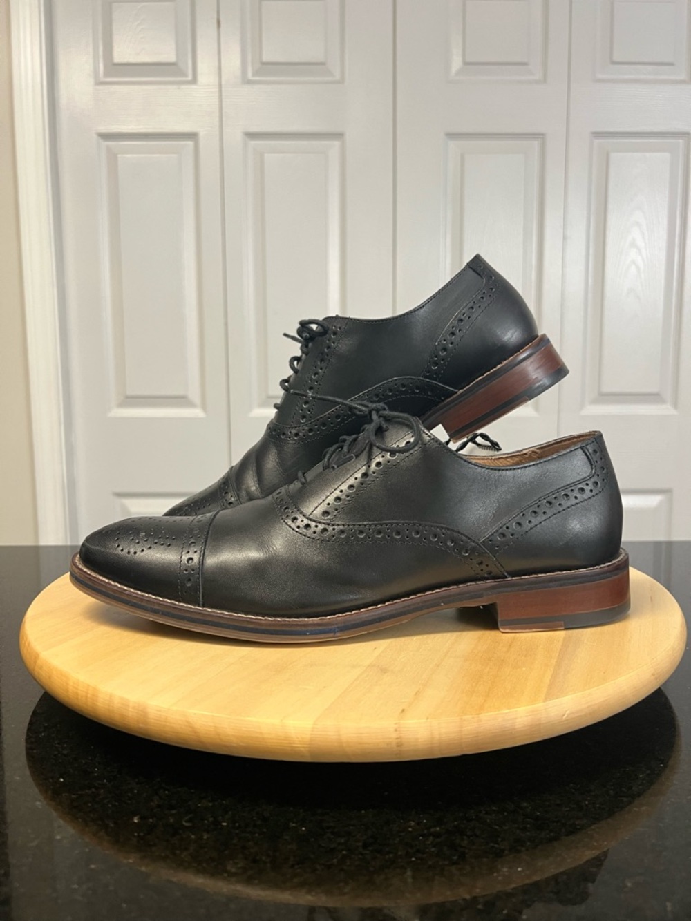 Johnston & Murphy Black Leather Brogue Cap-Toe Oxfords